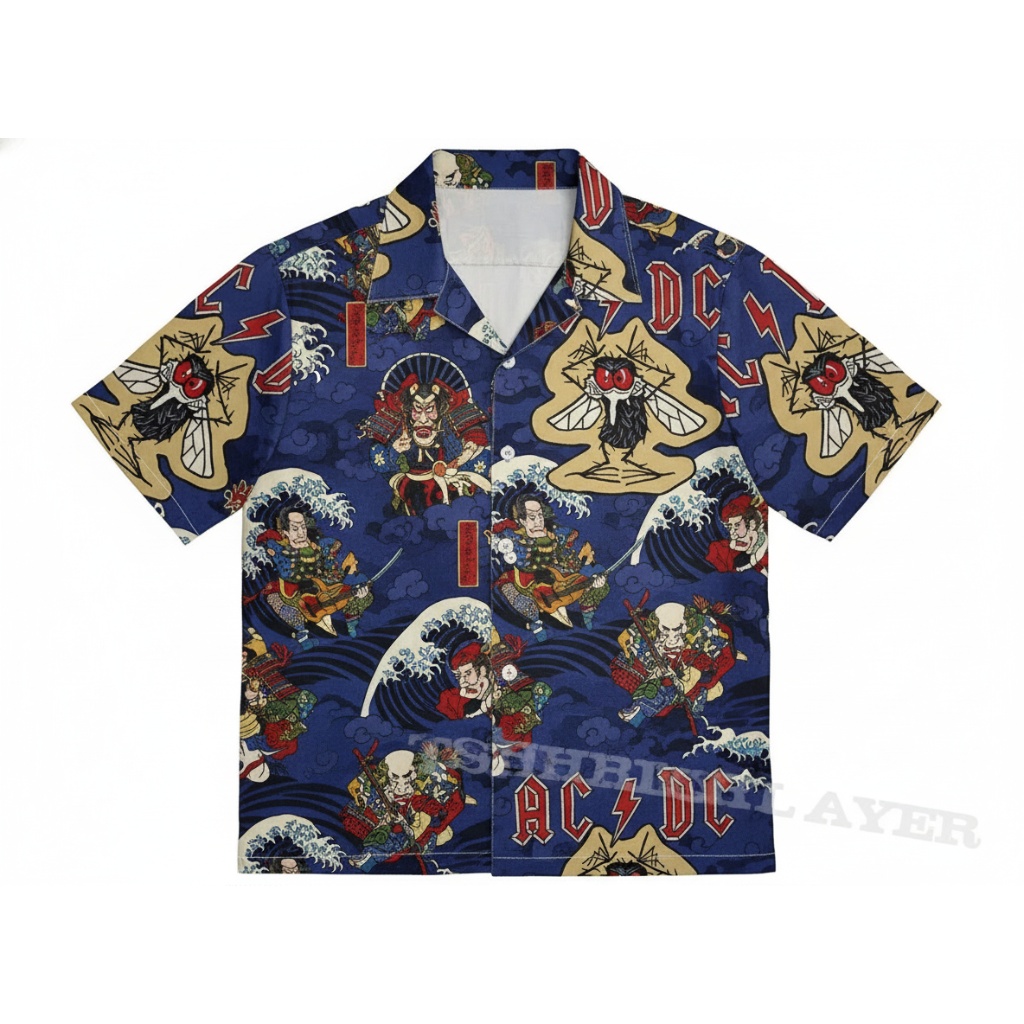Acdc Japanese Samurai Hawaiian Shirt Blue Rock Band