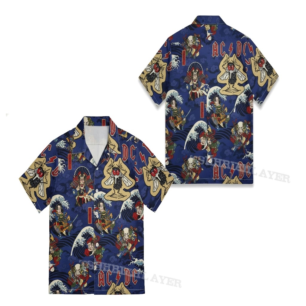 Acdc Japanese Samurai Hawaiian Shirt Blue Rock Band