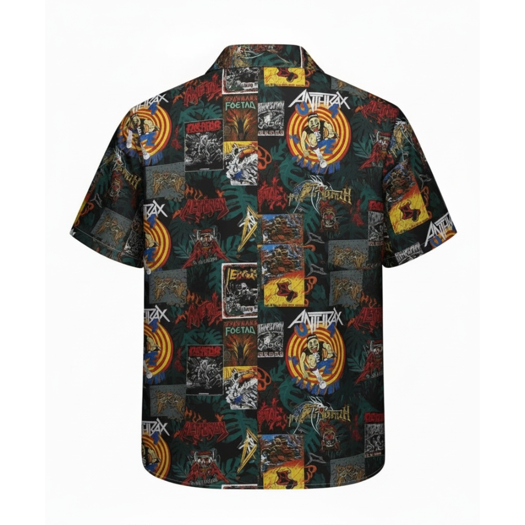 Anthrax Album Cover Hawaiian Shirt Dark Green Black Anthrax Album Cover Hawaiian Shirt Dark Green Black