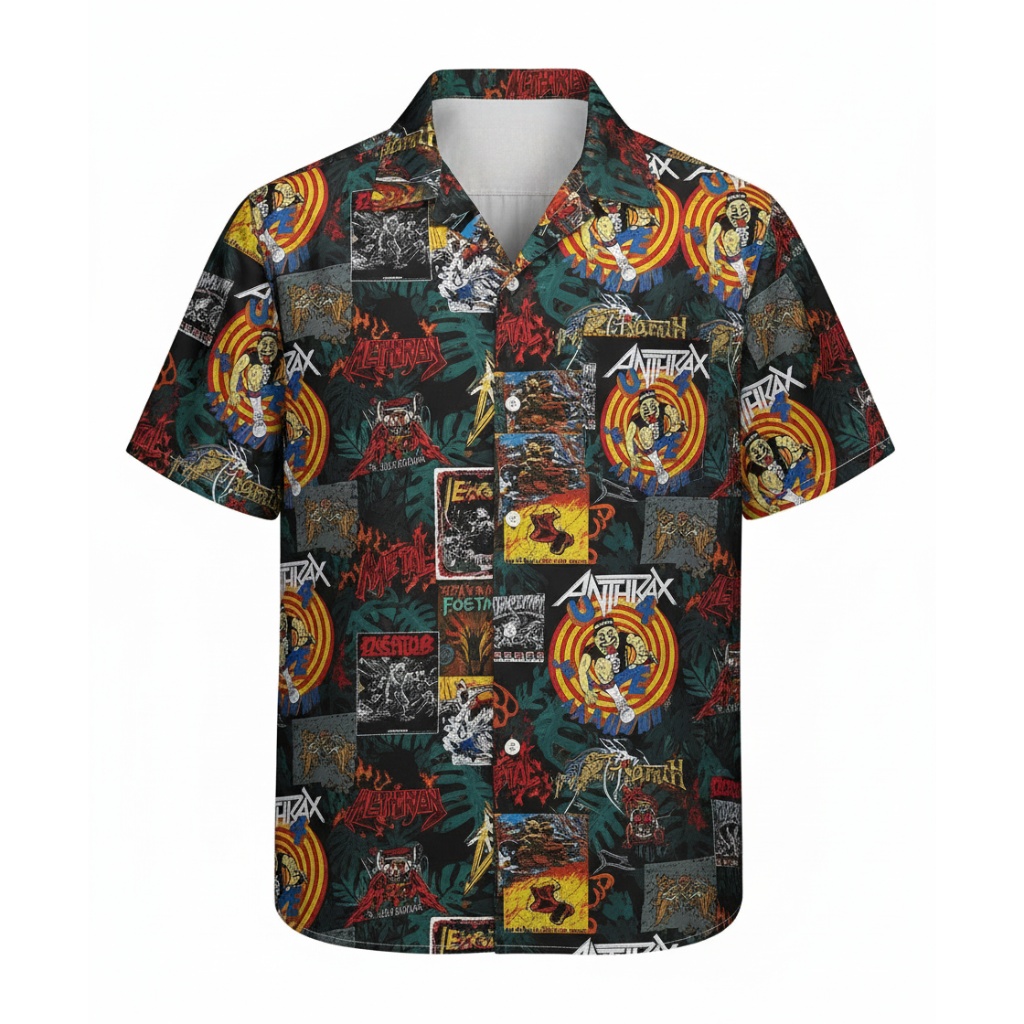 Anthrax Album Cover Hawaiian Shirt Dark Green Black
