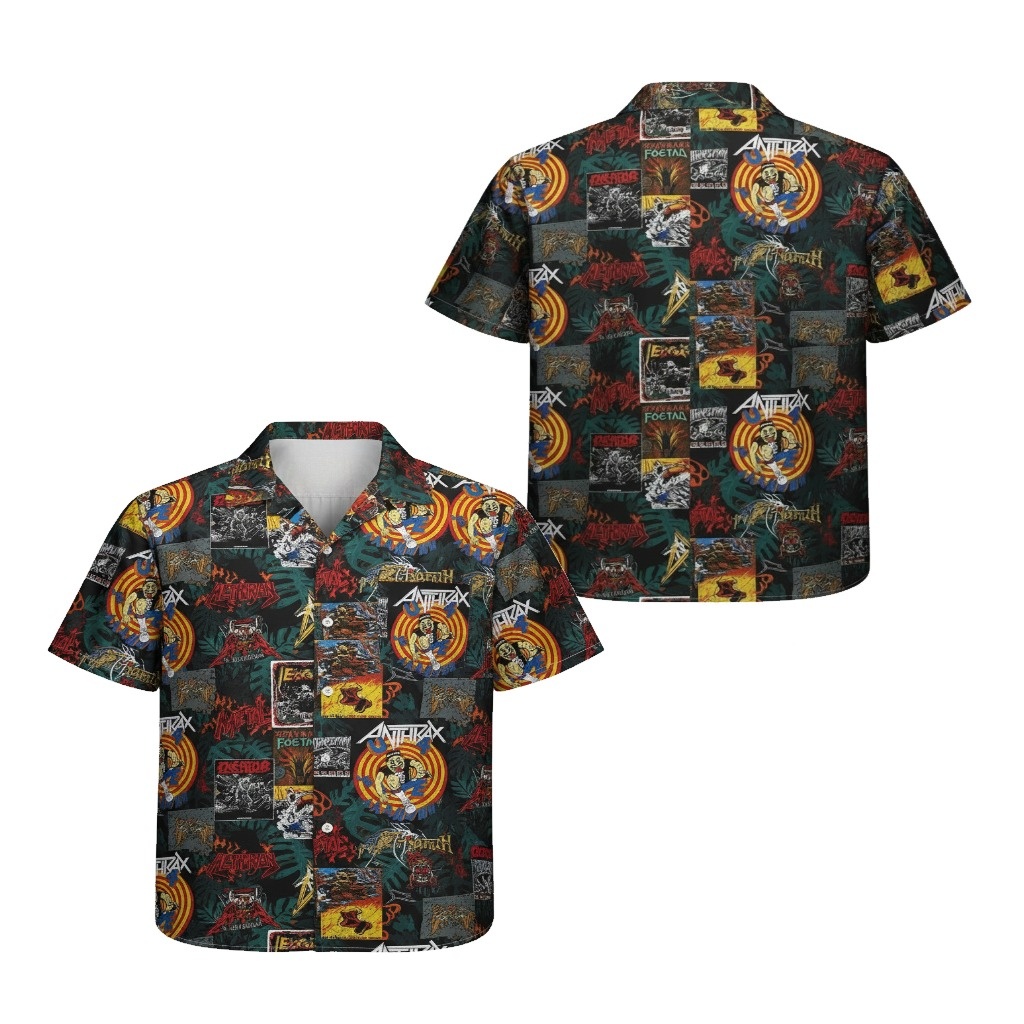 Anthrax Album Cover Hawaiian Shirt Dark Green Black