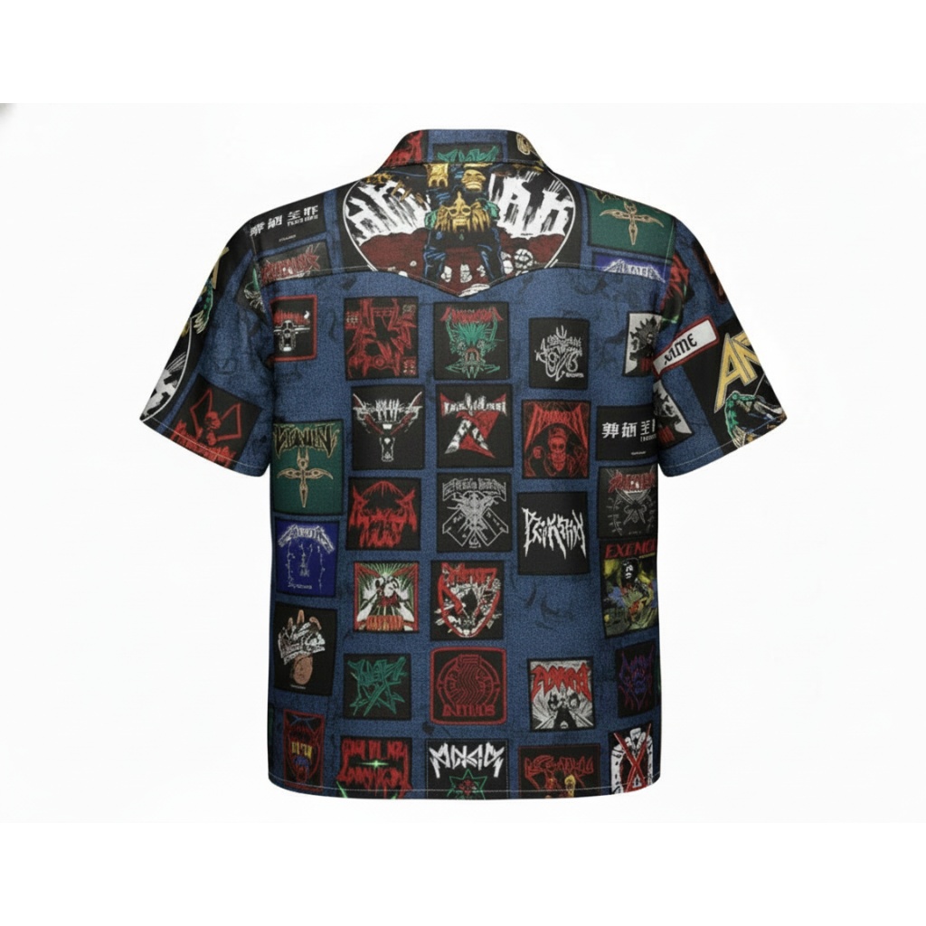 Anthrax Denim Patch Hawaiian Shirt Blue Metal Band Style Anthrax Denim Patch Hawaiian Shirt Blue Metal Band Style
