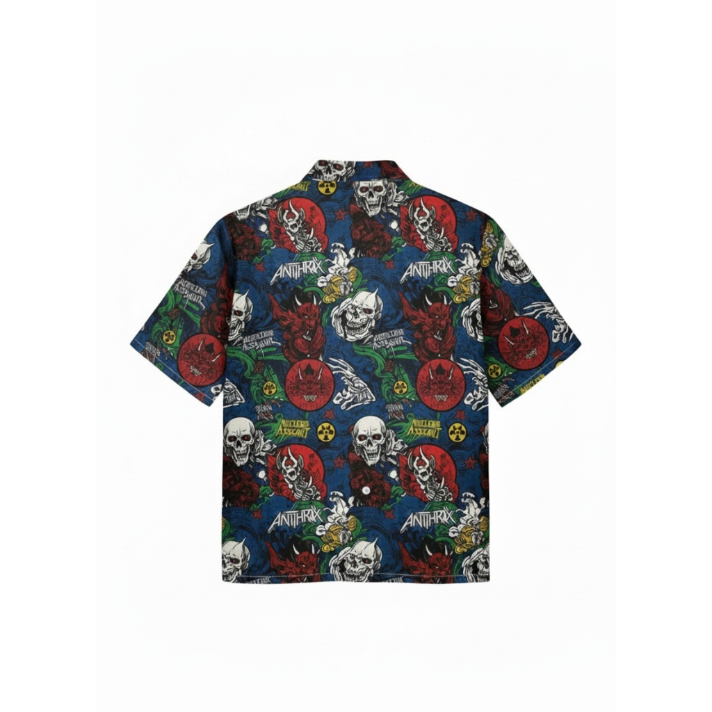 Anthrax Nuclear Assault Skull Hawaiian Shirt Blue Anthrax Nuclear Assault Skull Hawaiian Shirt Blue