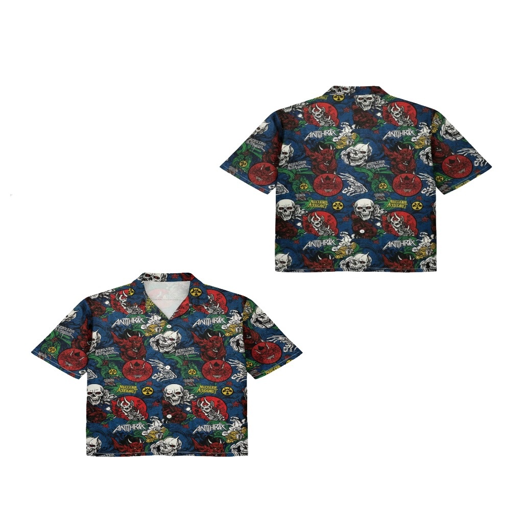 Anthrax Nuclear Assault Skull Hawaiian Shirt Blue
