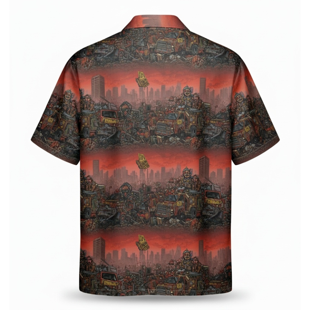 Apocalyptic Cityscape Hawaiian Shirt Red Black Urban Apocalyptic Cityscape Hawaiian Shirt Red Black Urban