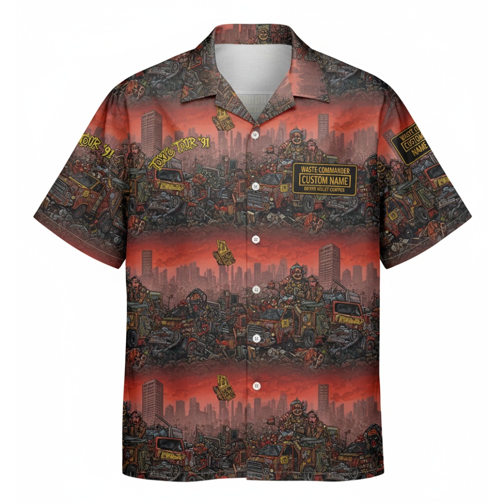 Apocalyptic Cityscape Hawaiian Shirt Red Black Urban
