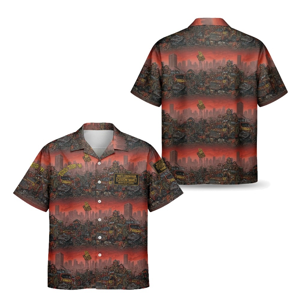 Apocalyptic Cityscape Hawaiian Shirt Red Black Urban