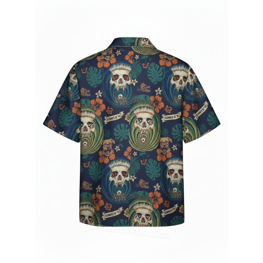 Big Kahuna Skull Print Navy Blue Hawaiian Shirt Summer Vibe Big Kahuna Skull Print Navy Blue Hawaiian Shirt Summer Vibe