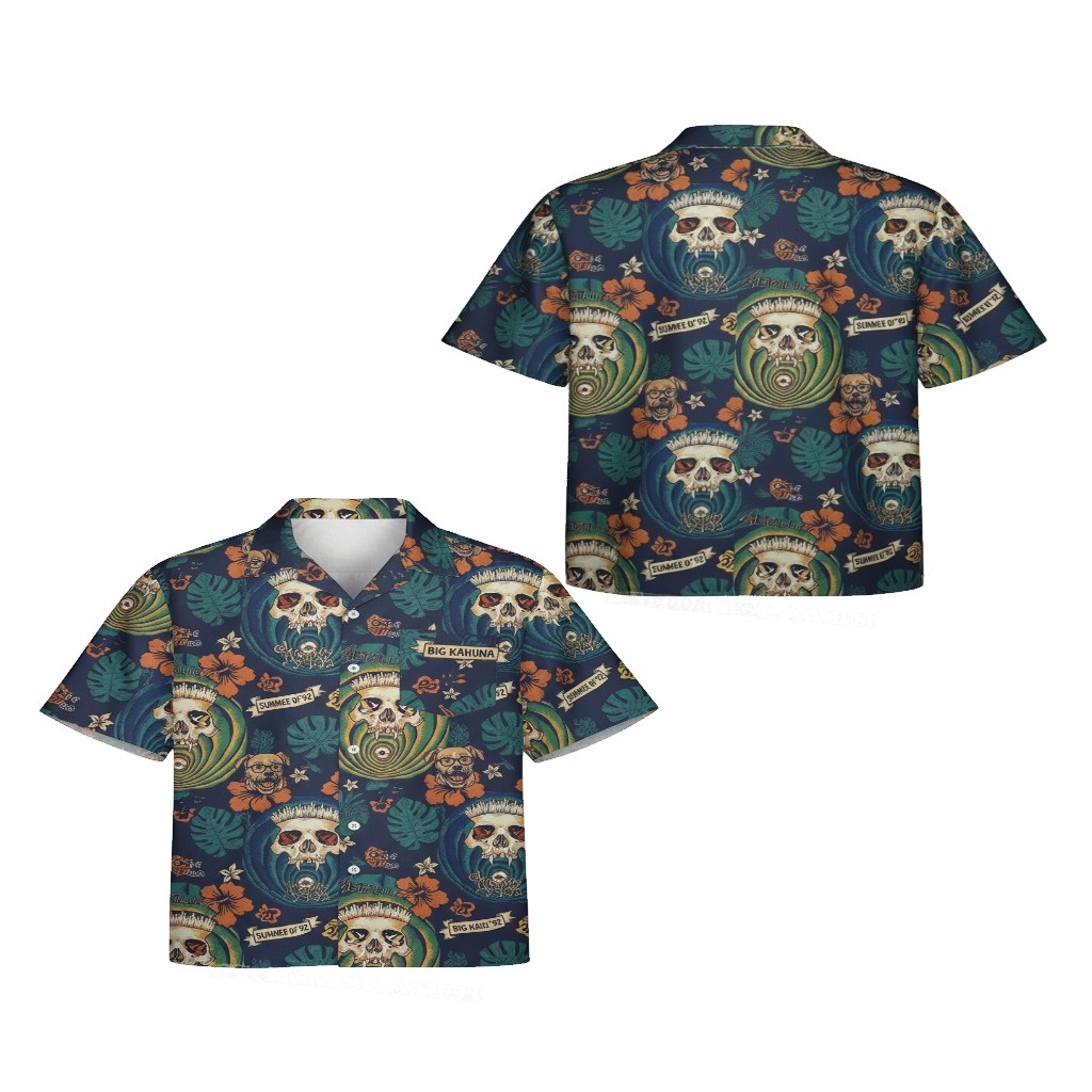Big Kahuna Skull Print Navy Blue Hawaiian Shirt Summer Vibe