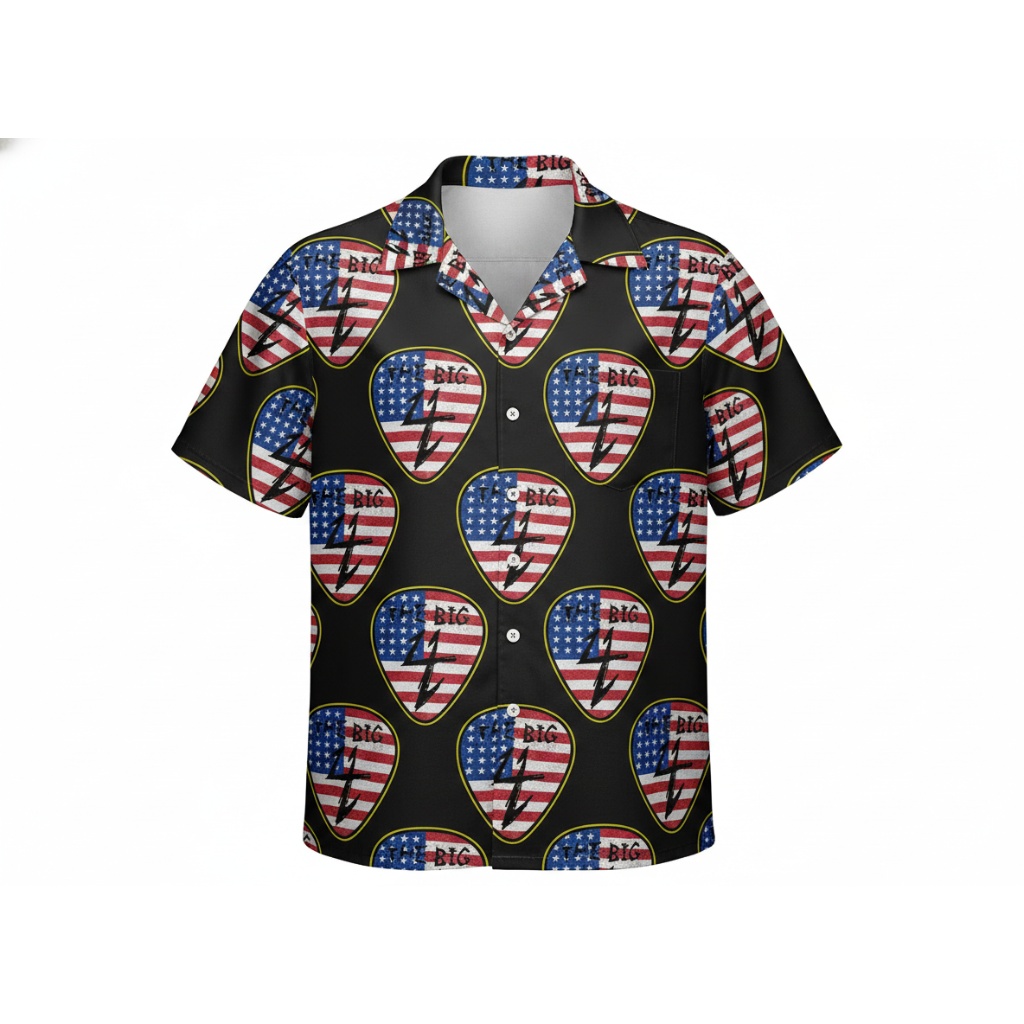 Black American Flag Guitar Pick Shirt Patriotic Men’s
