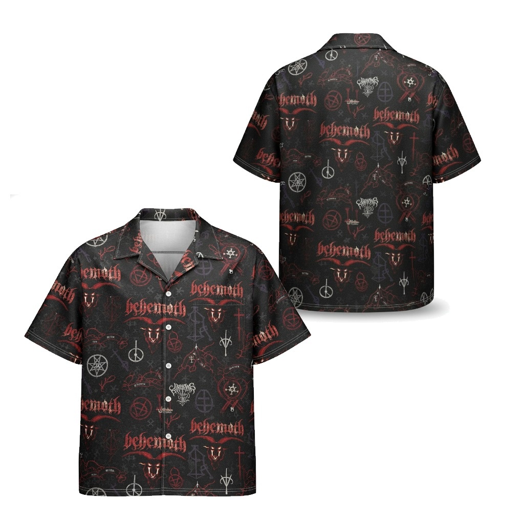 Black Behemoth Graphic Print Button Up Shirt