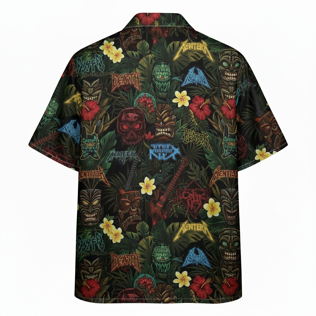 Black Hawaiian Shirt Tiki Skull Metal Band Design Black Hawaiian Shirt Tiki Skull Metal Band Design