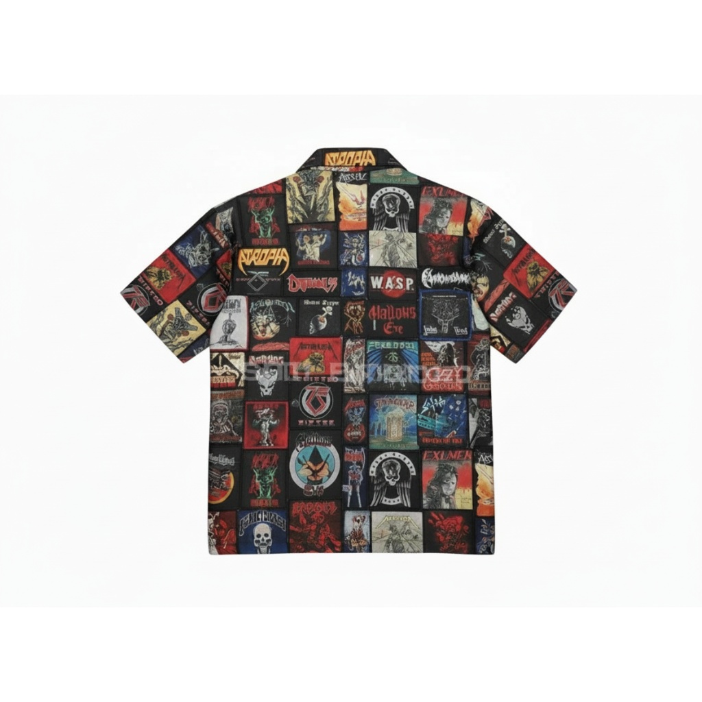 Black Heavy Metal Band Collage Short Sleeve Button Up Shirt Black Heavy Metal Band Collage Short Sleeve Button Up Shirt