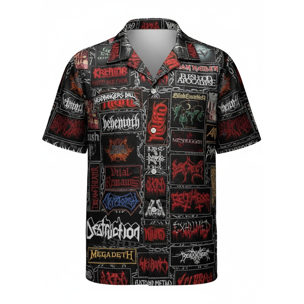 Black Heavy Metal Band Logo Button Up Shirt Rock Music