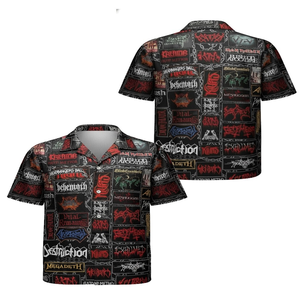 Black Heavy Metal Band Logo Button Up Shirt Rock Music