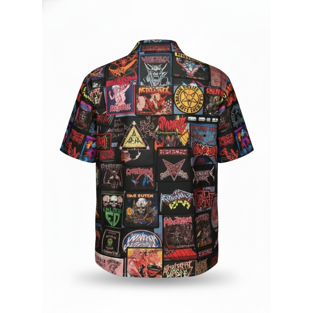 Black Heavy Metal Band Patch Hawaiian Shirt Vintage Style Black Heavy Metal Band Patch Hawaiian Shirt Vintage Style