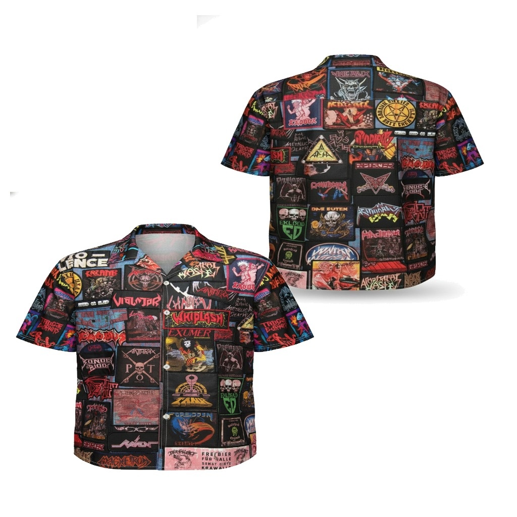 Black Heavy Metal Band Patch Hawaiian Shirt Vintage Style