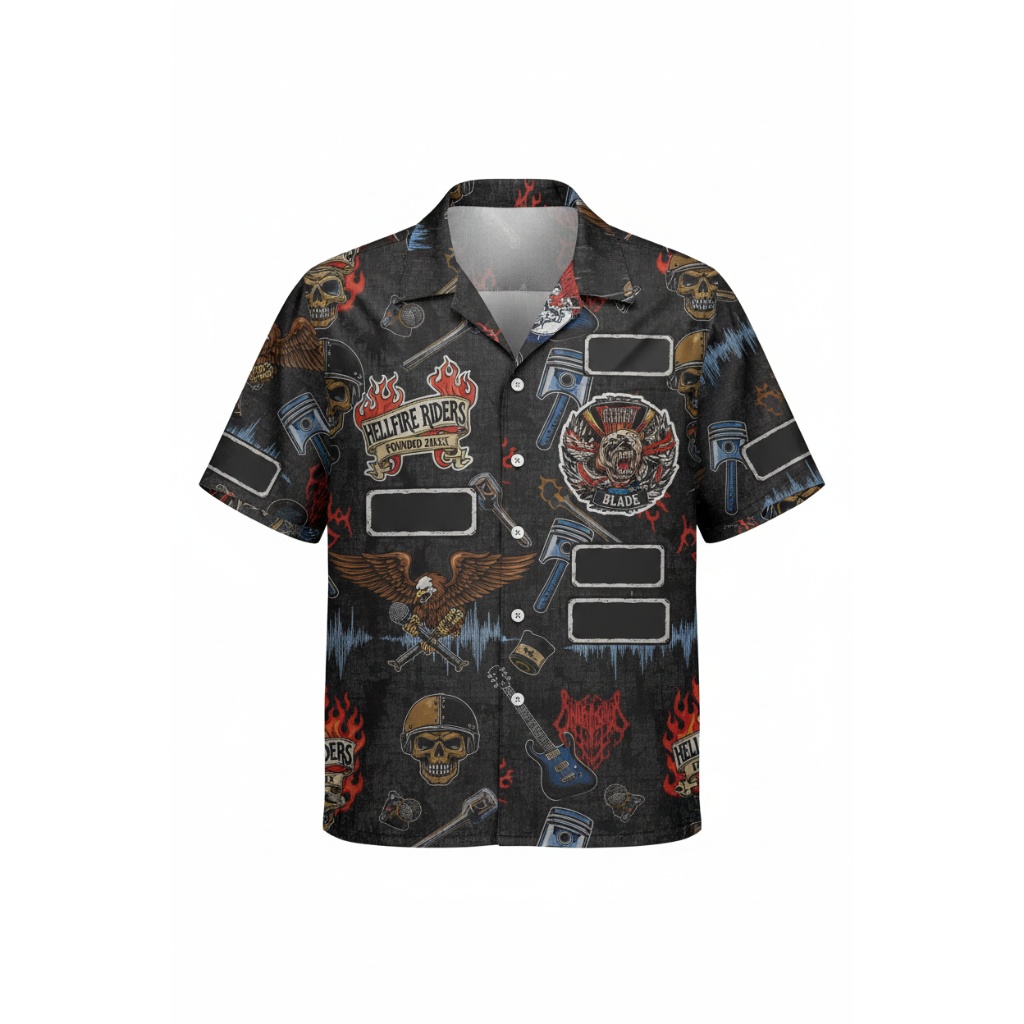 Black Hellfire Riders Motorcycle Hawaiian Shirt Men’s Style