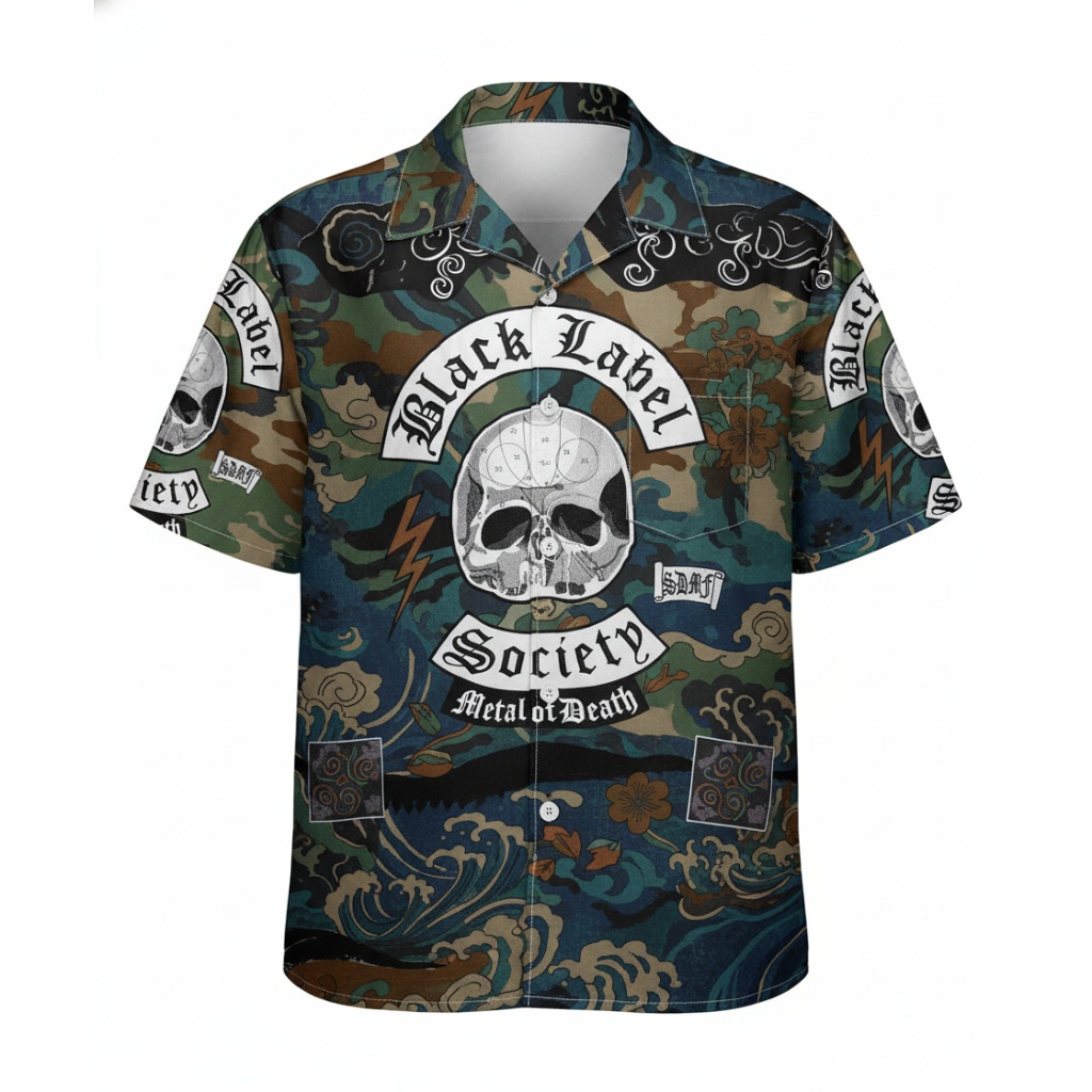 Black Label Society Skull Camo Hawaiian Shirt Metal Style