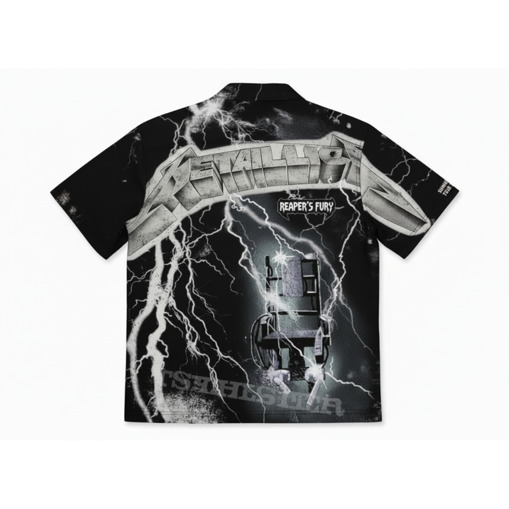 Black Lightning Metallica Graphic Button Up Shirt Black Lightning Metallica Graphic Button Up Shirt