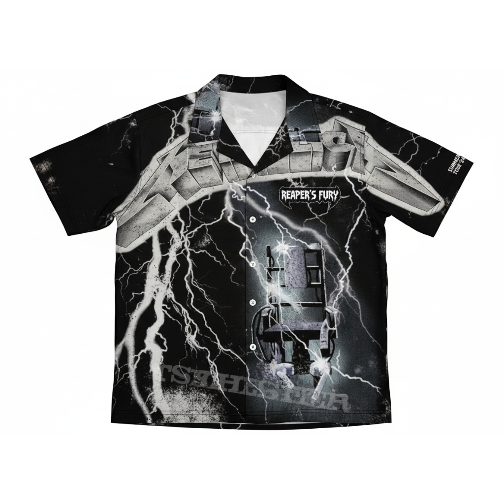 Black Lightning Metallica Graphic Button Up Shirt