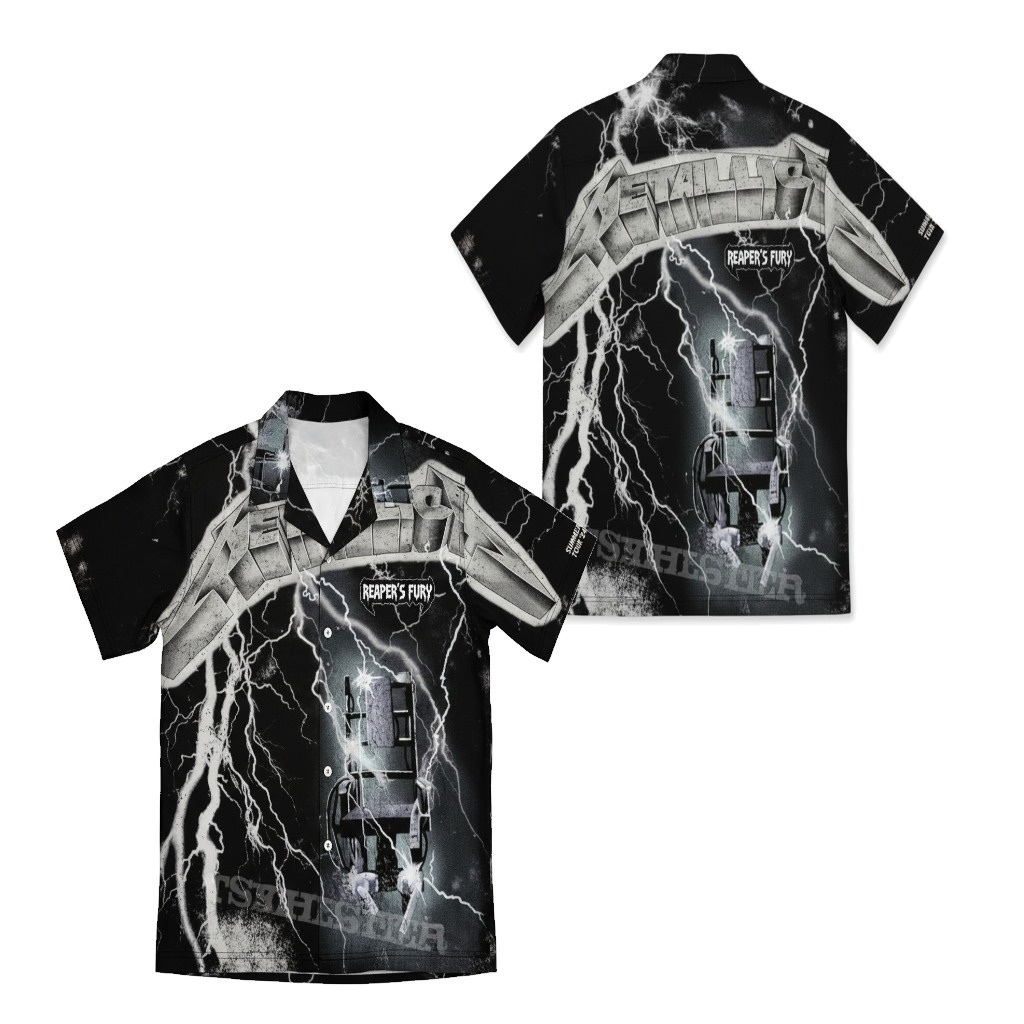Black Lightning Metallica Graphic Button Up Shirt Black Lightning Metallica Graphic Button Up Shirt