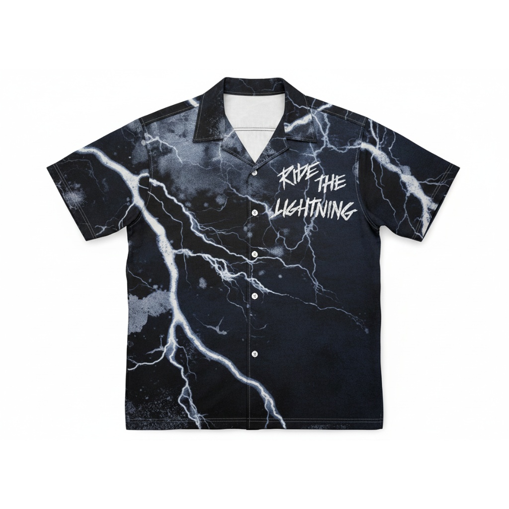 Black Lightning Print Button Up Shirt Ride The Lightning
