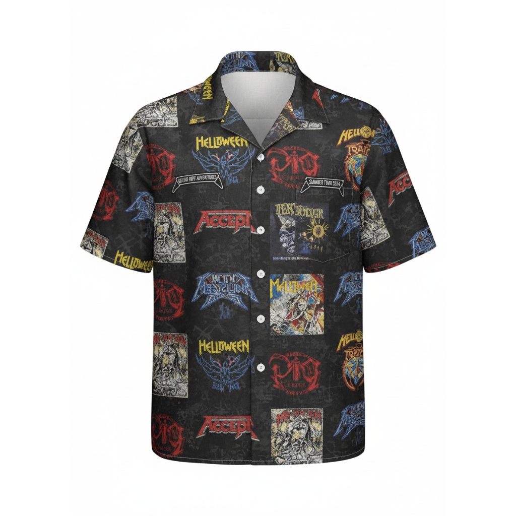 Black Metal Band Graphic Hawaiian Shirt Mens Summer Style