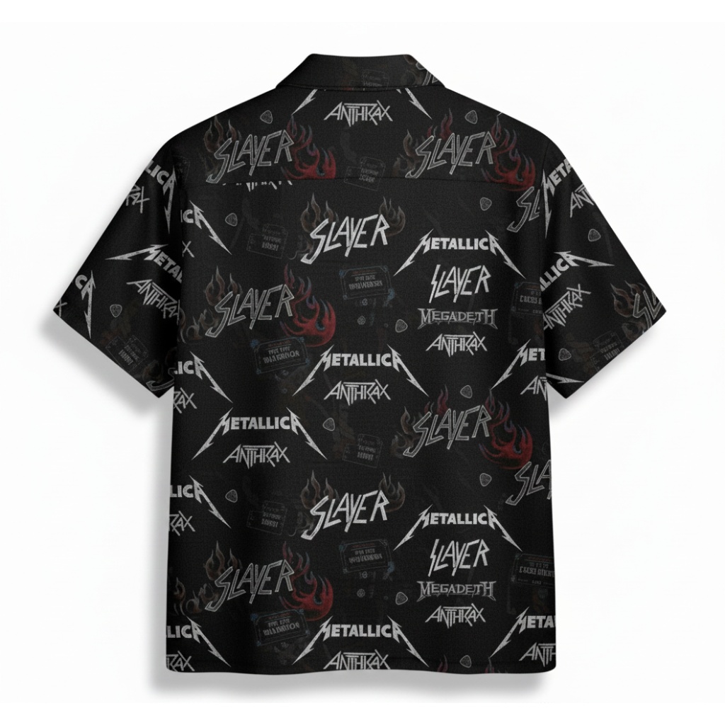 Black Metal Band Graphic Print Short Sleeve Button Up Shirt Black Metal Band Graphic Print Short Sleeve Button Up Shirt
