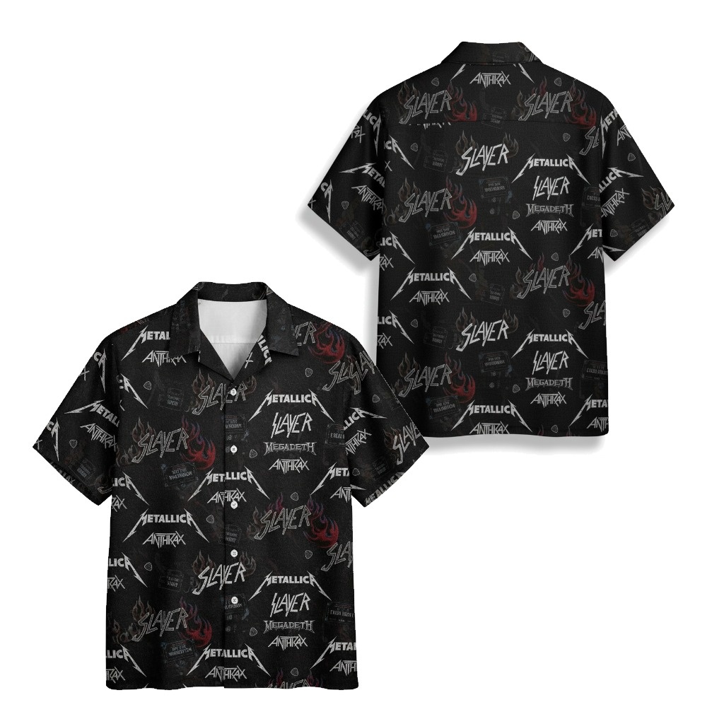 Black Metal Band Graphic Print Short Sleeve Button Up Shirt Black Metal Band Graphic Print Short Sleeve Button Up Shirt
