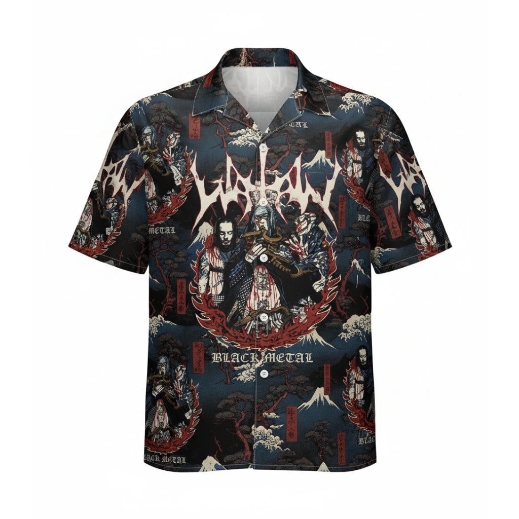 Black Metal Japanese Style Hawaiian Shirt Dark Blue
