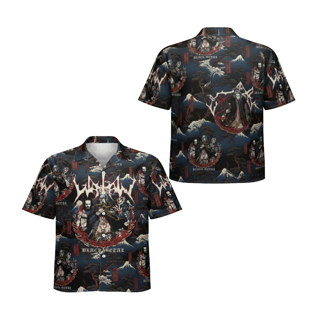 Black Metal Japanese Style Hawaiian Shirt Dark Blue Black Metal Japanese Style Hawaiian Shirt Dark Blue