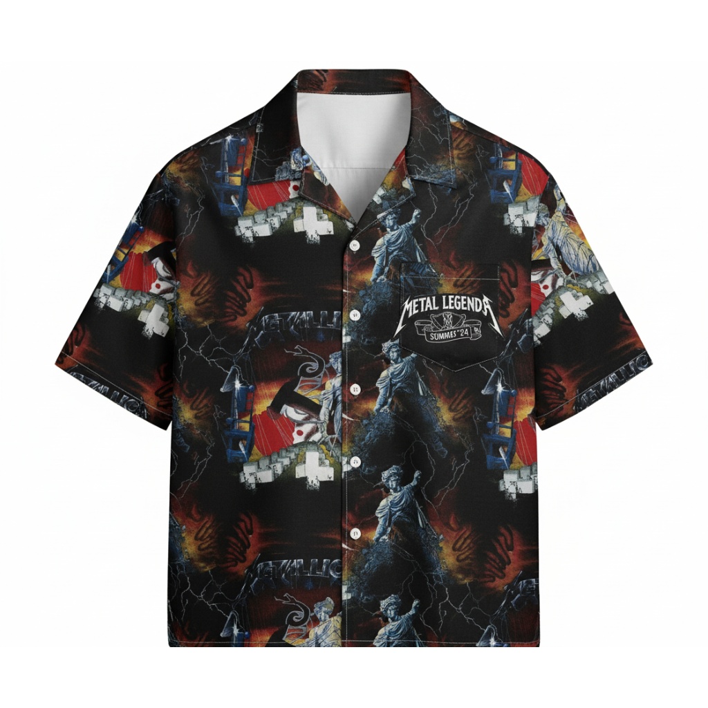 Black Metal Legends Graphic Print Short Sleeve Button Up