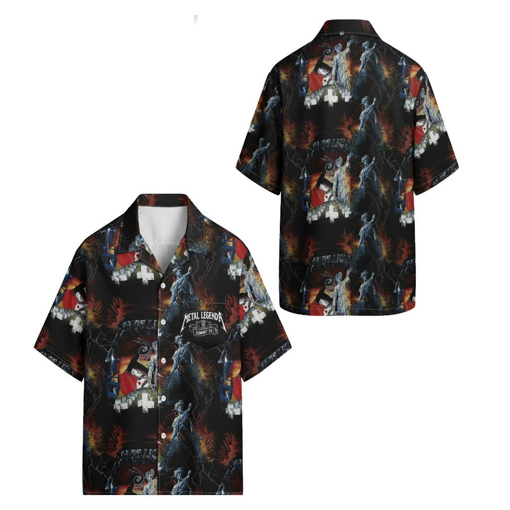 Black Metal Legends Graphic Print Short Sleeve Button Up Black Metal Legends Graphic Print Short Sleeve Button Up