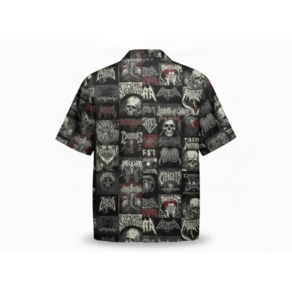 Black Metal Skull Graphic Button Up Shirt Black Metal Skull Graphic Button Up Shirt