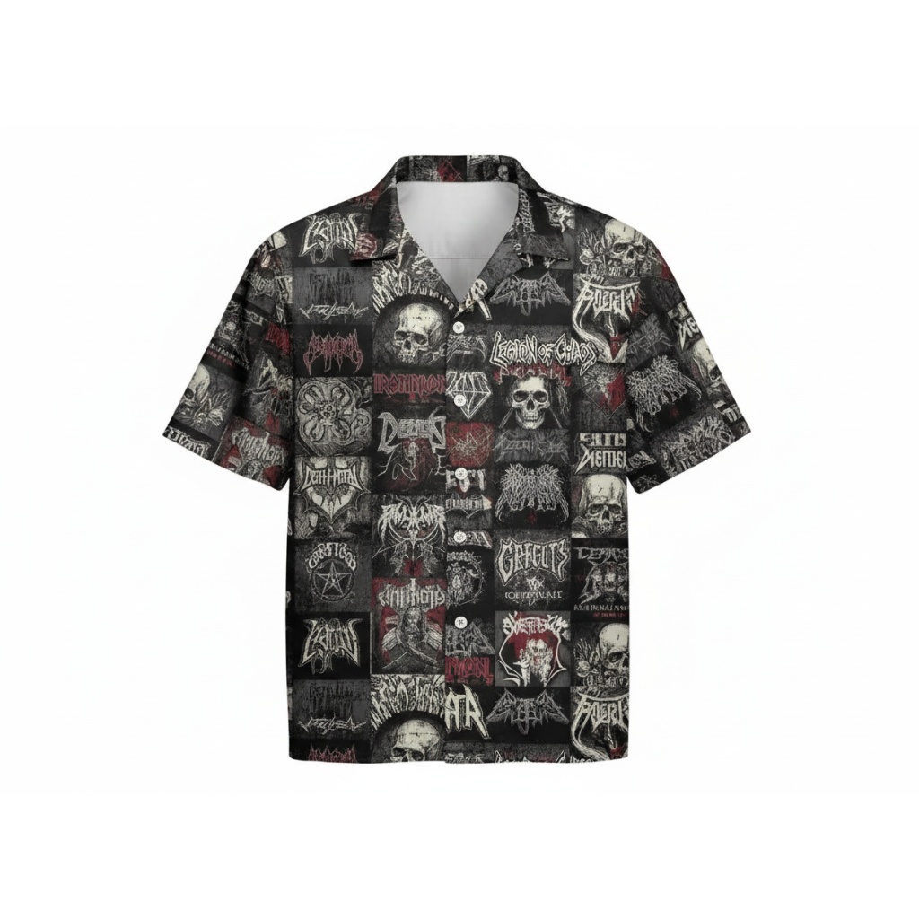 Black Metal Skull Graphic Button Up Shirt