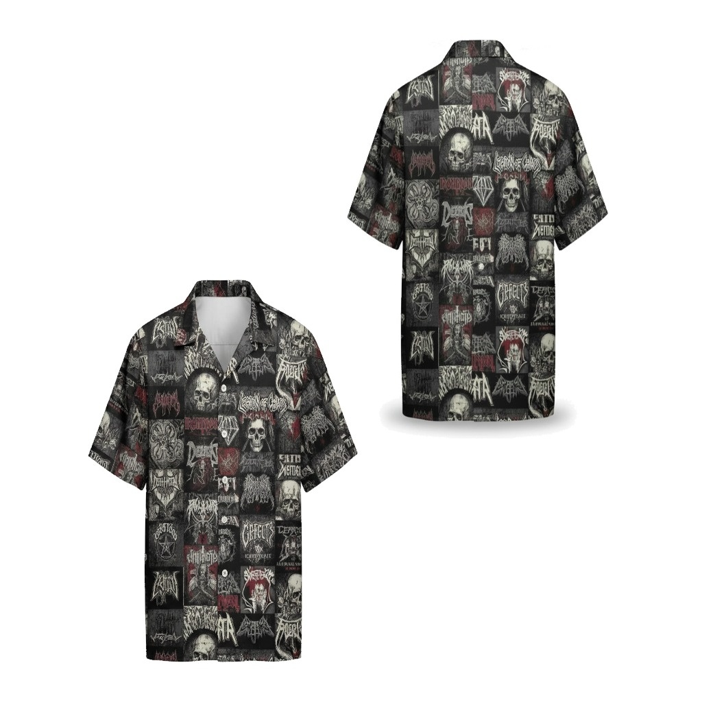 Black Metal Skull Graphic Button Up Shirt Black Metal Skull Graphic Button Up Shirt
