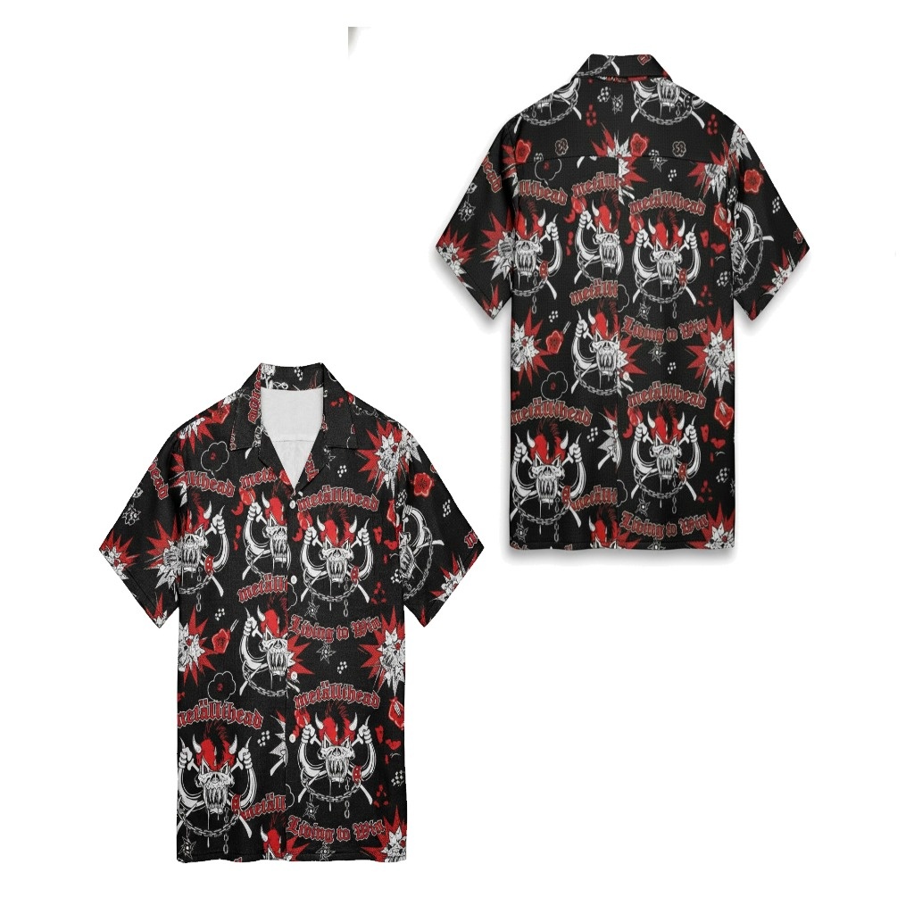 Black Metalhead Skull Print Hawaiian Shirt Rock Style Black Metalhead Skull Print Hawaiian Shirt Rock Style