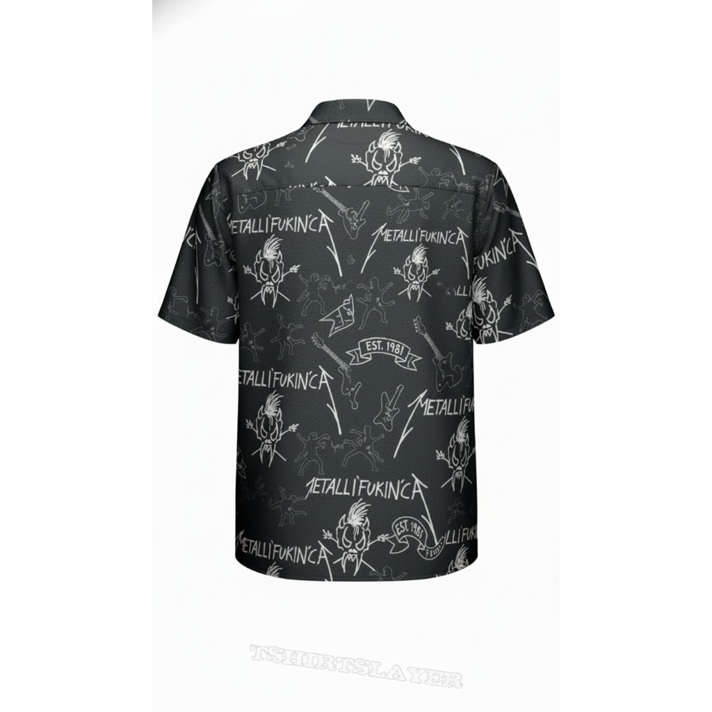 Black Metallica Graphic Print Short Sleeve Button Up Shirt Black Metallica Graphic Print Short Sleeve Button Up Shirt