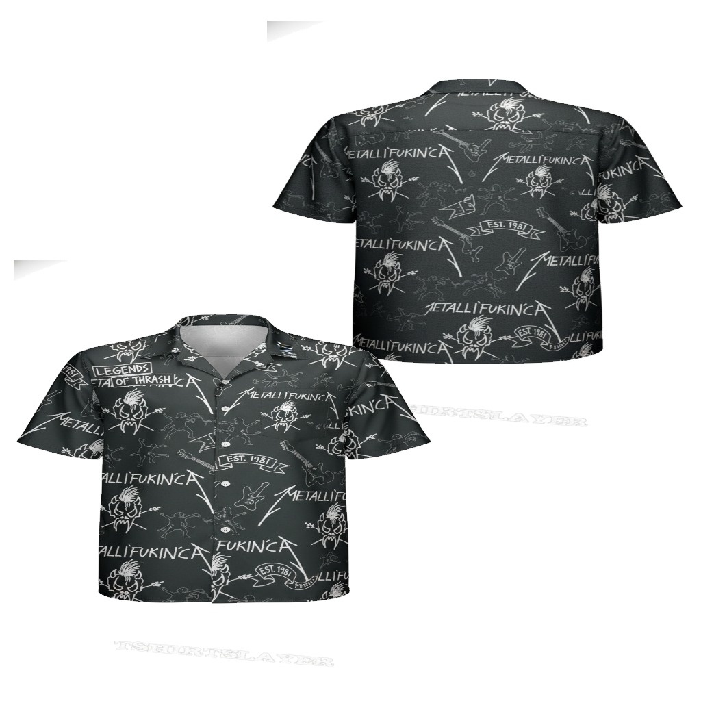 Black Metallica Graphic Print Short Sleeve Button Up Shirt Black Metallica Graphic Print Short Sleeve Button Up Shirt