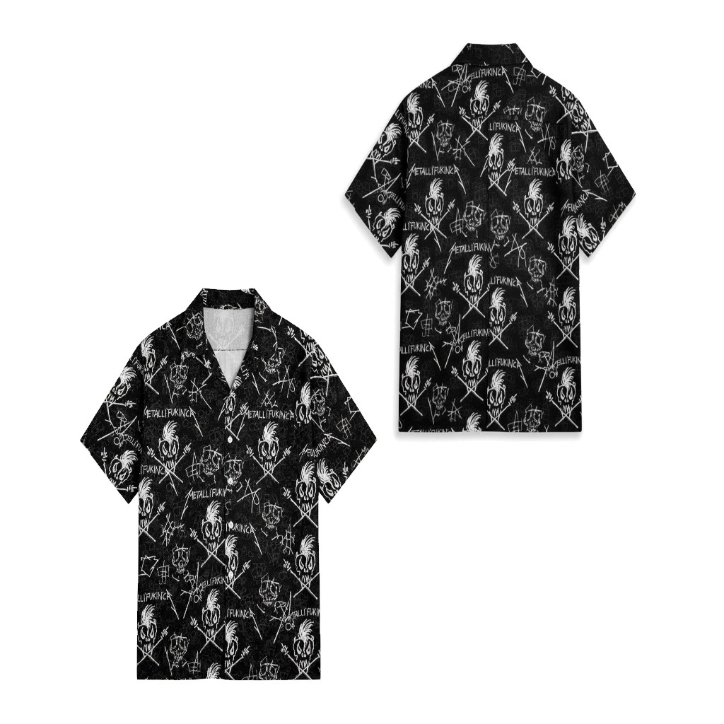 Black Metallica Skull Print Short Sleeve Button Up Shirt Black Metallica Skull Print Short Sleeve Button Up Shirt