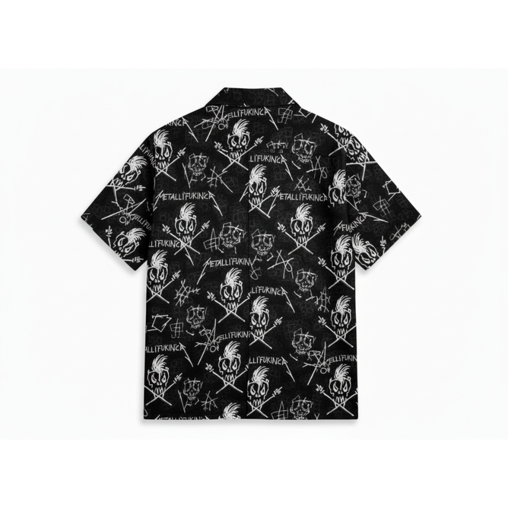 Black Metallica Skull Print Short Sleeve Button Up Shirt Black Metallica Skull Print Short Sleeve Button Up Shirt