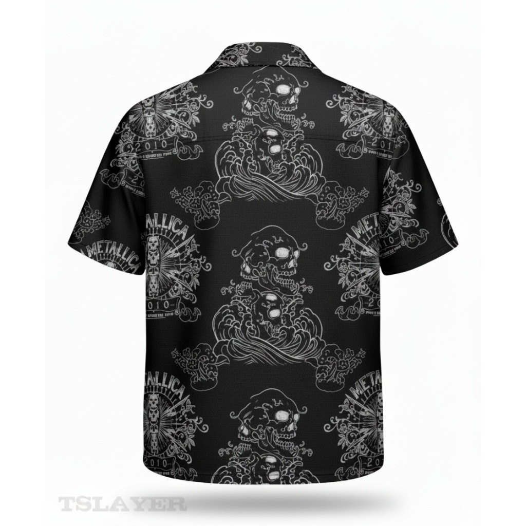 Black Metallica Skull Print Short Sleeve Button Up Shirt Black Metallica Skull Print Short Sleeve Button Up Shirt
