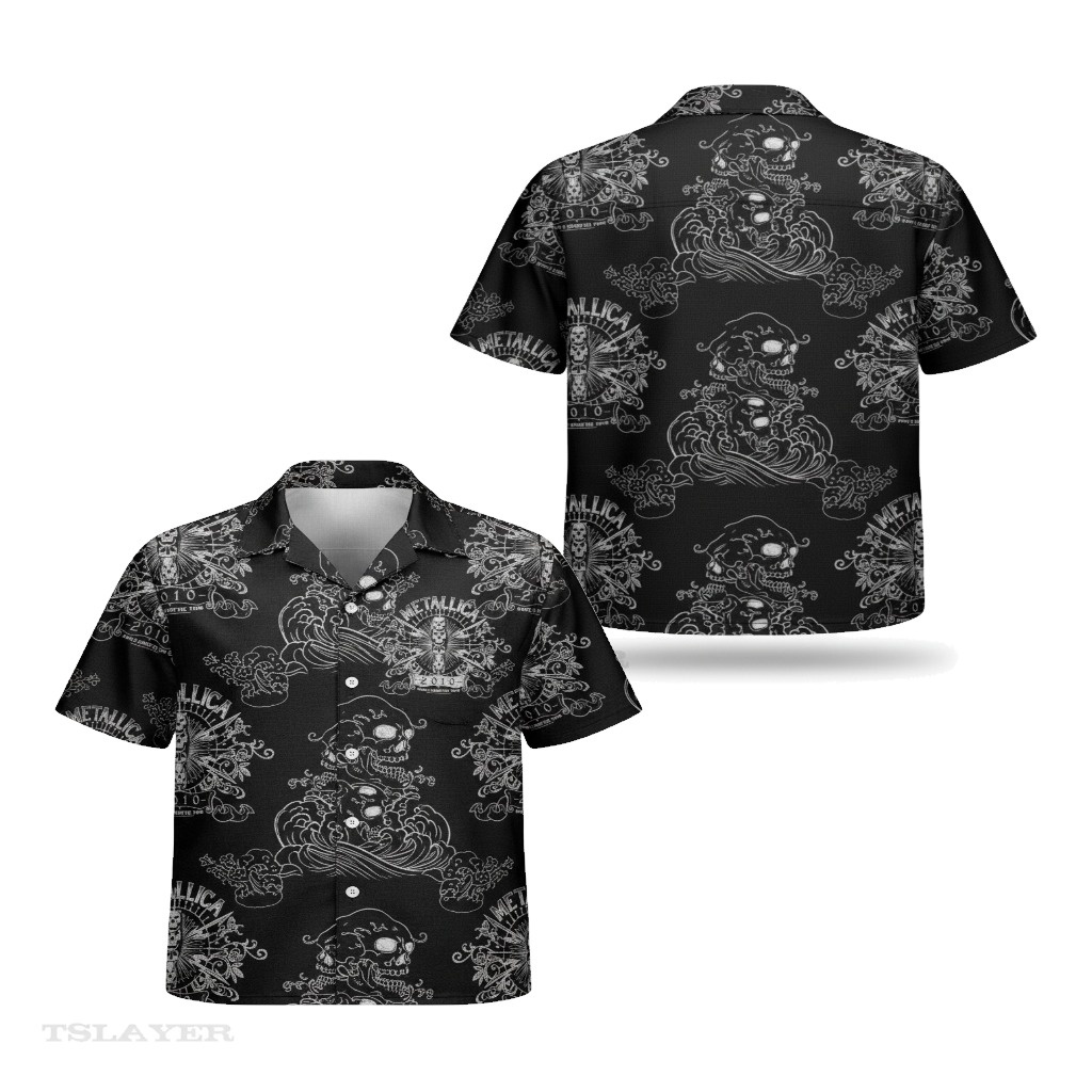 Black Metallica Skull Print Short Sleeve Button Up Shirt Black Metallica Skull Print Short Sleeve Button Up Shirt
