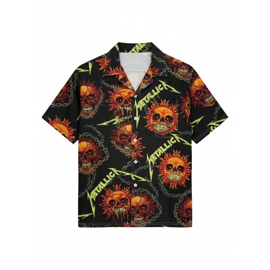 Black Metallica Skulls Sun Hawaiian Shirt