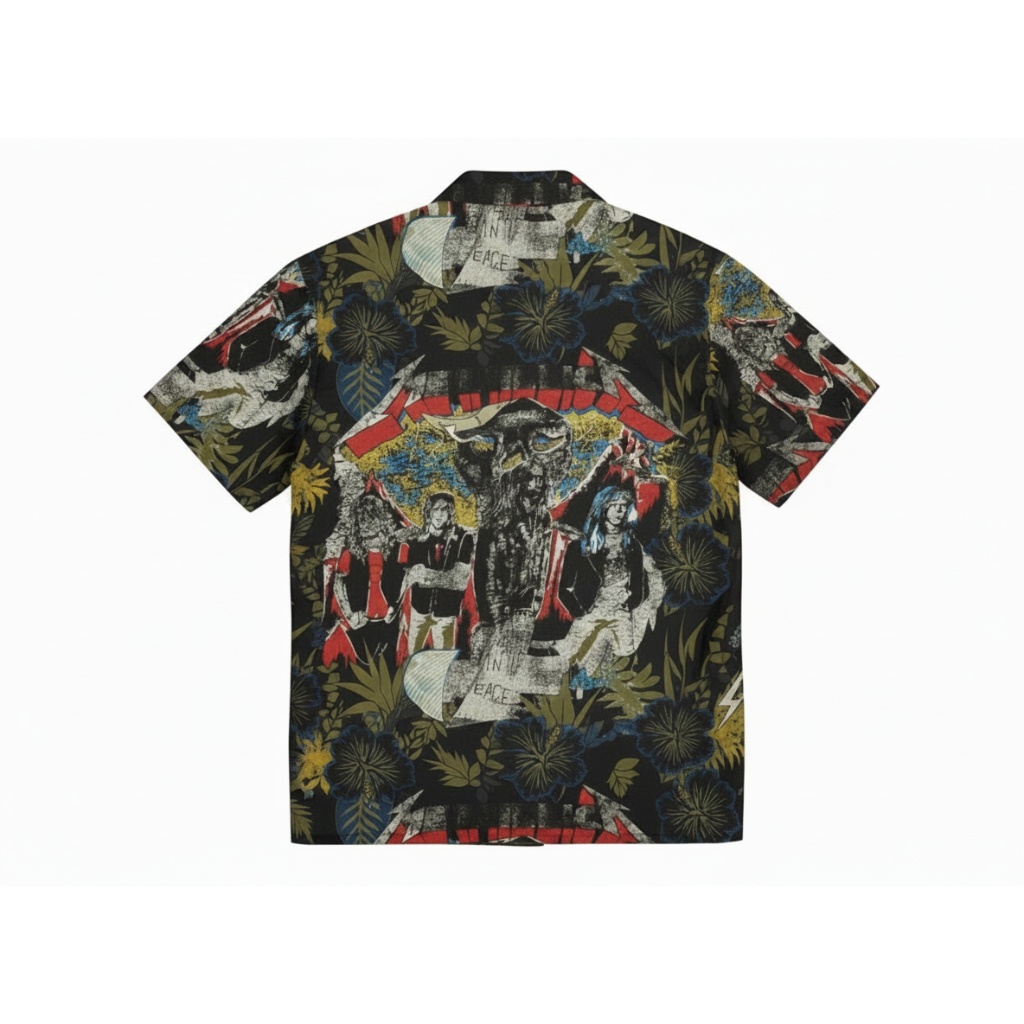 Black Rock Band Graphic Short Sleeve Button Up Shirt Black Rock Band Graphic Short Sleeve Button Up Shirt