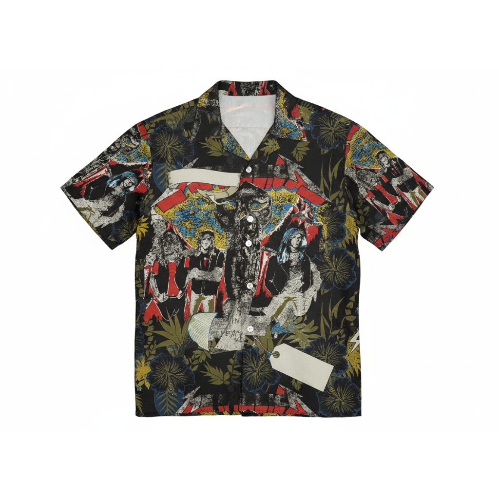 Black Rock Band Graphic Short Sleeve Button Up Shirt