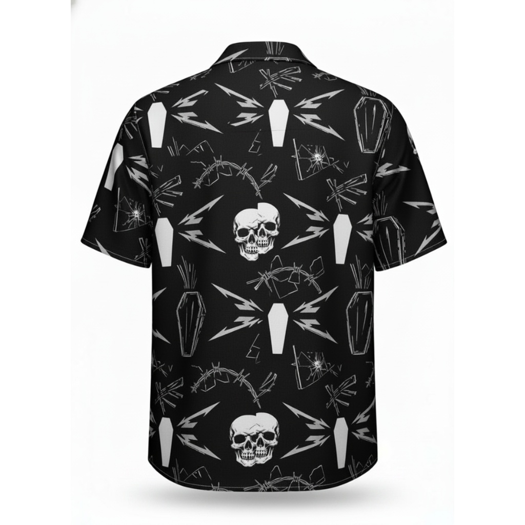 Black Skull Coffin Lightning Bolt Hawaiian Shirt Black Skull Coffin Lightning Bolt Hawaiian Shirt