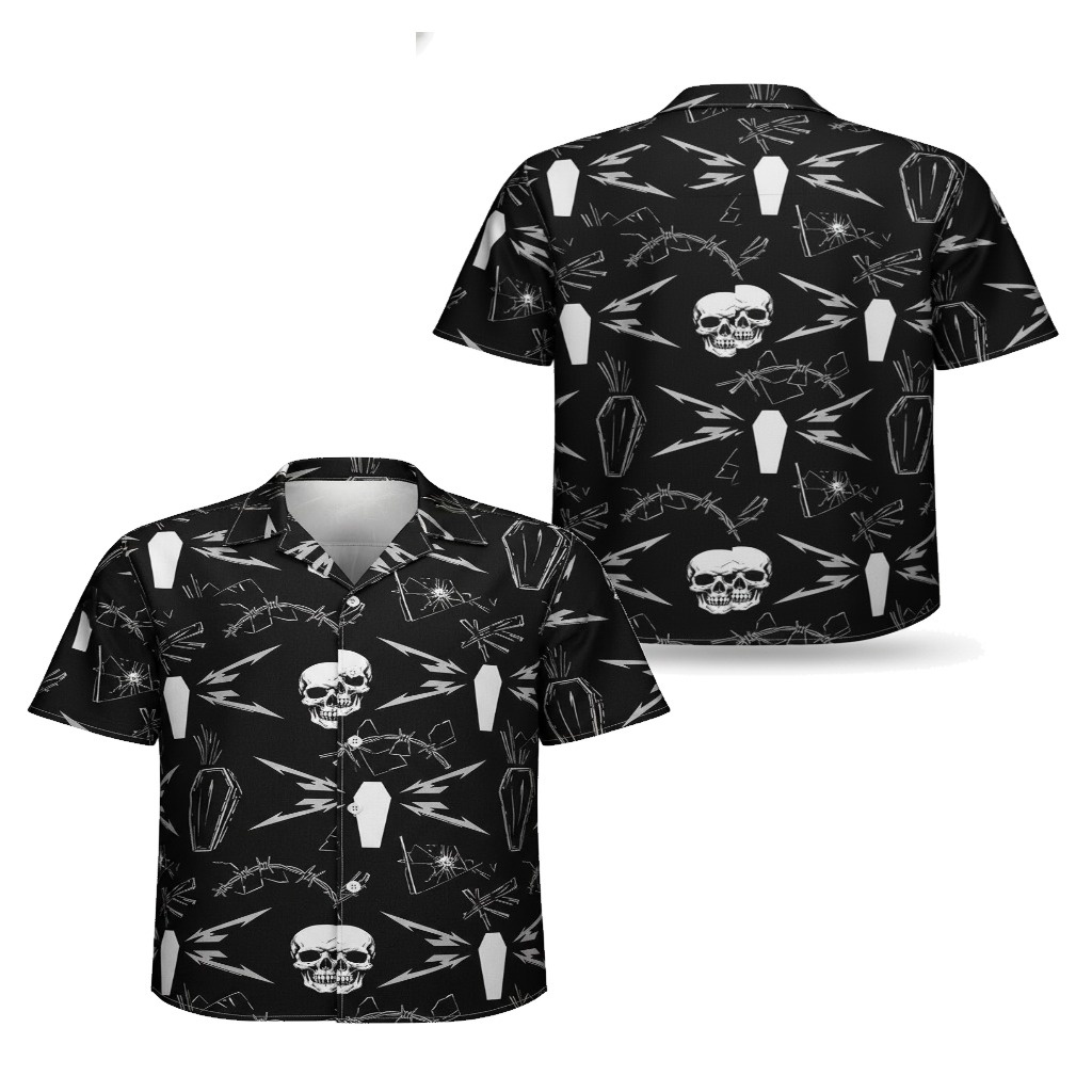 Black Skull Coffin Lightning Bolt Hawaiian Shirt Black Skull Coffin Lightning Bolt Hawaiian Shirt