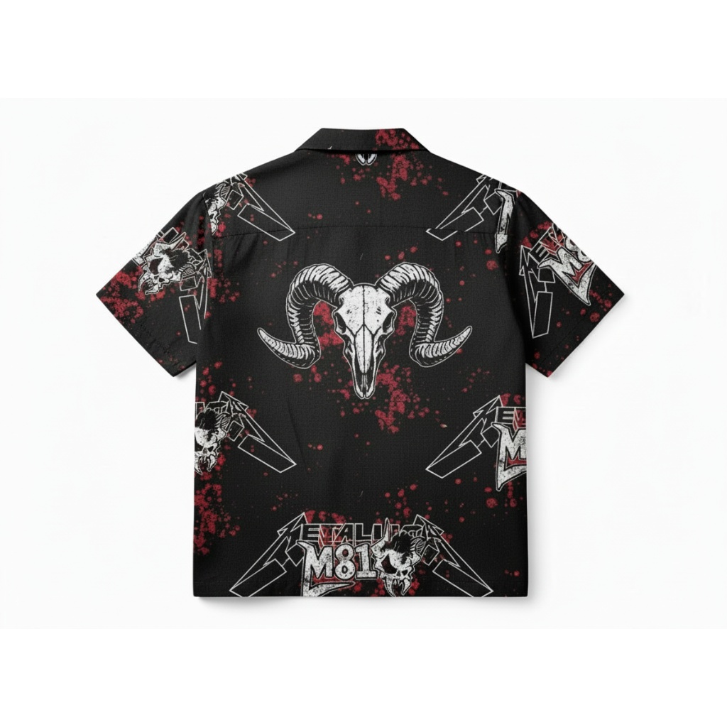 Black Skull Ram Hawaiian Shirt M81 Design Black Skull Ram Hawaiian Shirt M81 Design